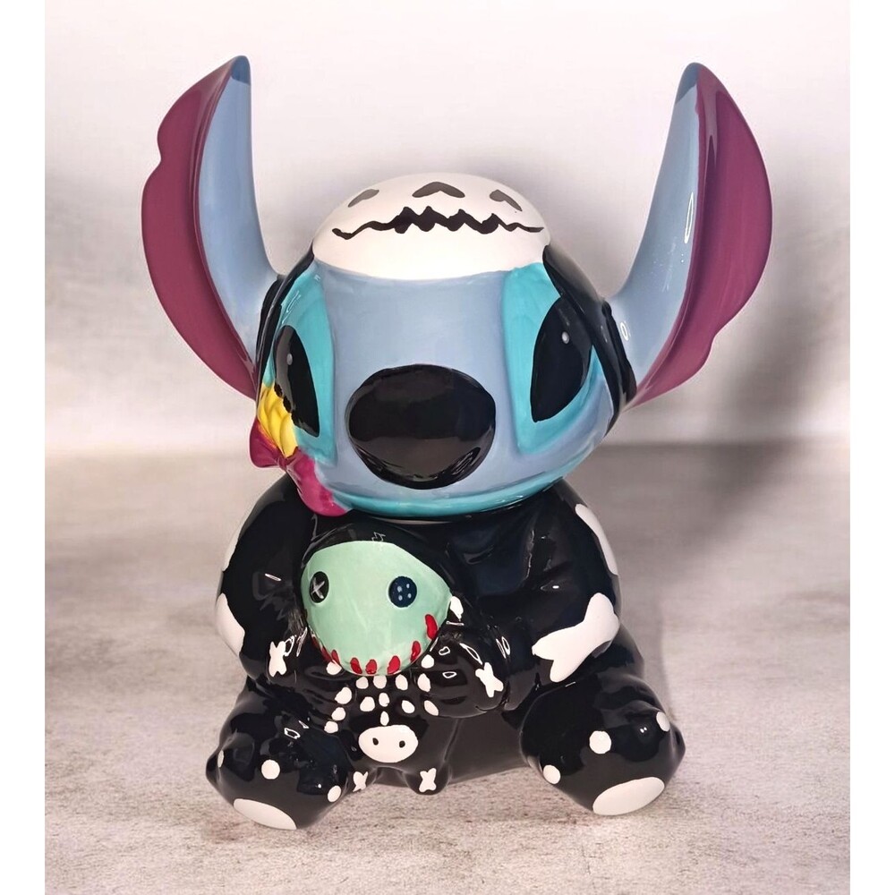 Disney STITCH Halloween Cookie Jar Skeleton Costume Ceramic Canister Handpainted
